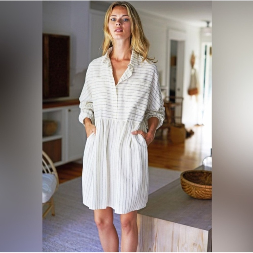 Emerson Fry Hemp Organic Cotton Striped Tunic Shirt Dress Cream Black Small NWT